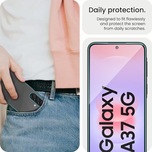 Image of ArmourPro Tempered Glass for Samsung Galaxy A37 with Back Clear Membrane Guard, Edge to Edge Screen Protector, Anti-Bubble, Anti-Fingerprint, Oil Resistant, Installation Kit | Black