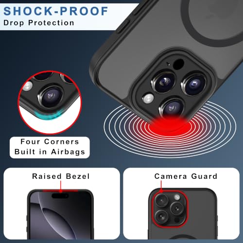 Image of CEDO Magnetic Cover for iPhone 16 Pro | Compatible with MagSafe Wireless Charging | Matte Black Case Designed with Magnetic Lock Shockproof Edge Protection Backcover (Translucent Black)