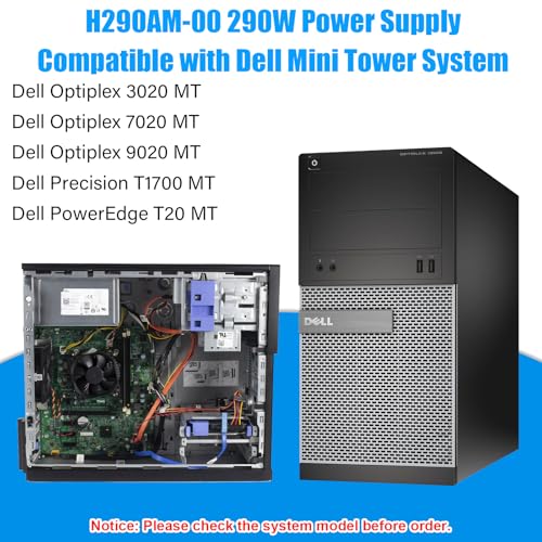 AC290AM-00 H290AM-00 HYV3H L290AM-00 290W Power Supply PS-3291-1DF PSU Compatible with Dell Optiplex 3020 7020 9020/ Precision T1700/ PowerEdge T20 MT RVTHD KPRG9 HYV3H AC290AM-00 D290A001L H290EM-00