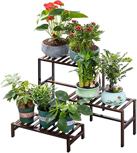 Bamboo 3-Tier Ladder Plant Stand, Planter Holder Flower Pot Display Shelf, Freestanding Plants Rack for Home Garden Patio Balcony Indoor Outdoor