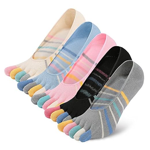 Toe Socks Low Cut No Show Cotton Running Five Fingers Socks with Silicone Heel for Womens Ladies (US Women Shoes Size: 5-10, Mixed color-5 Pairs)