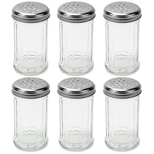 Set of 6 Spice & Cheese Shakers - 12 oz. Glass Server with Metal Lid for Parmesan and Mozzarella by Back of House Ltd.