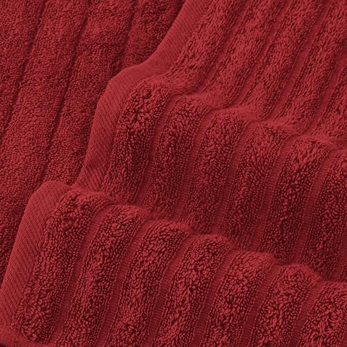 Image of Elegant Comfort 100% Turkish Cotton Corduroy Ribbed Luxury Bath Towels 6-Piece Set, Premium Feel - Quick Dry, Highly Absorbent, Contains 2 Bath Towels, 2 Hand Towels, and 2 Washcloths, Burgundy
