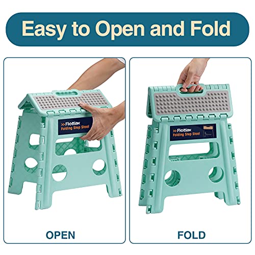 Flottian 13" Folding Step Stool For Adults And Kids Holds Up To 300 Lbs,Non-Slip Folding Stools With Handle, Compact Plastic Foldable Step Stool For Bathroom,Bedroom, Kitchen,Teal,1Pc #TOP2