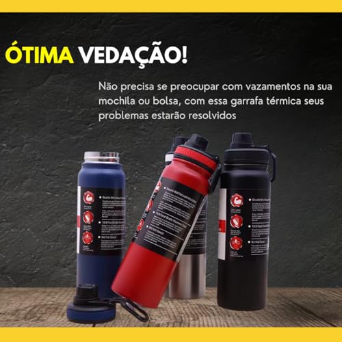 Garrafa de Água Térmica Inox Esportiva Academia Isolada a Vácuo Aço Inox 1000ml 1 Litro (Preto)