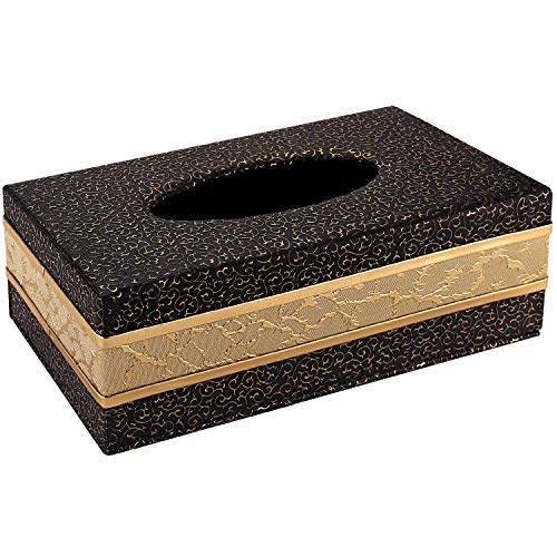 SUNYUROU Tissue Box Cover Rectangular,Tissue Box Cover,Rectangle Tissue Box Cover,Tissue Box Holder for Bathroom Accessories,PU Leather Tissue Holder,Black