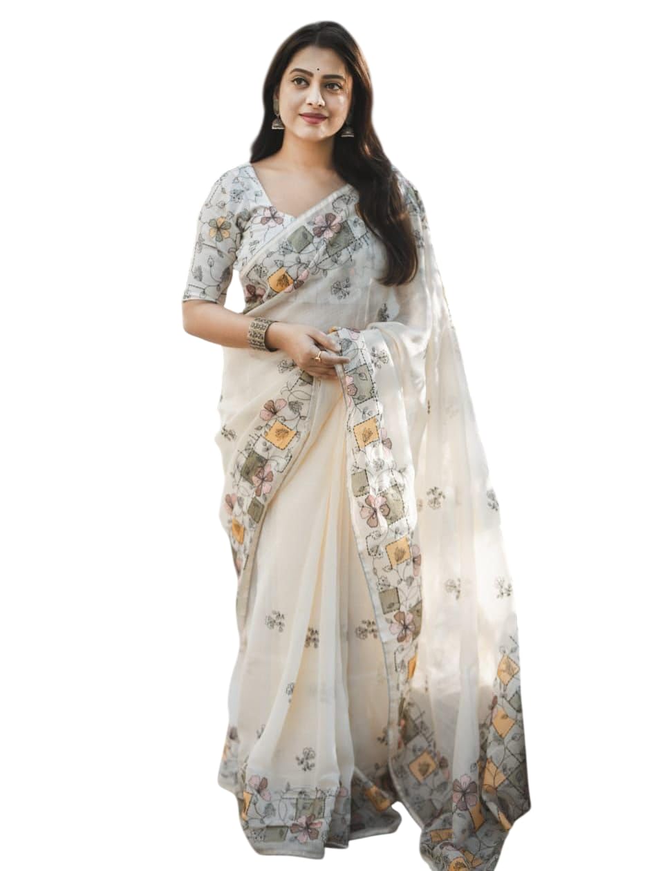 Stylish Floral Print Saree for Women With Blouse Pices.-picture-29