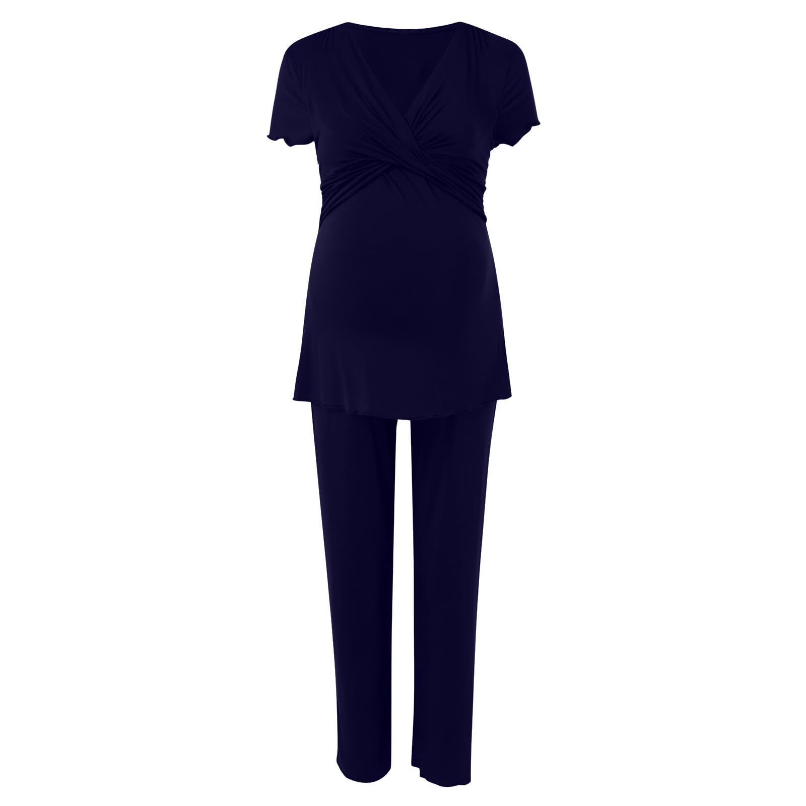 Ensemble de Pyjama Maternité Coton Pyjama de maternité Couleur Unie Longue Vêtements de Nuit Grossesse Pyjama Chaud Allaitement
