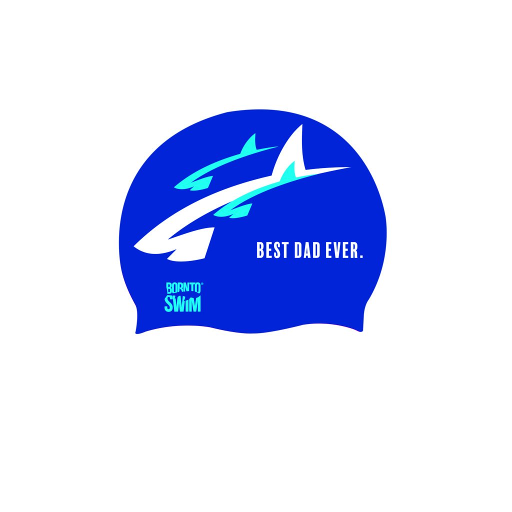 BornToSwim Unisex Bedste far nogensinde Silicone Swim Cap, Blue/White/Turquoise, One Size EU
