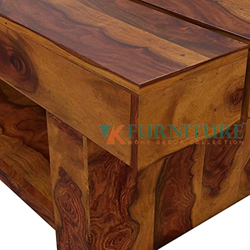 Image of VK Furniture Solid Sheesham Wood Center Coffee Table for Living Room Bed Room Waiting Room Hotels Office Restaurant Cafe | Wooden Coffee Table | Center Table | Brown Honey Finish
