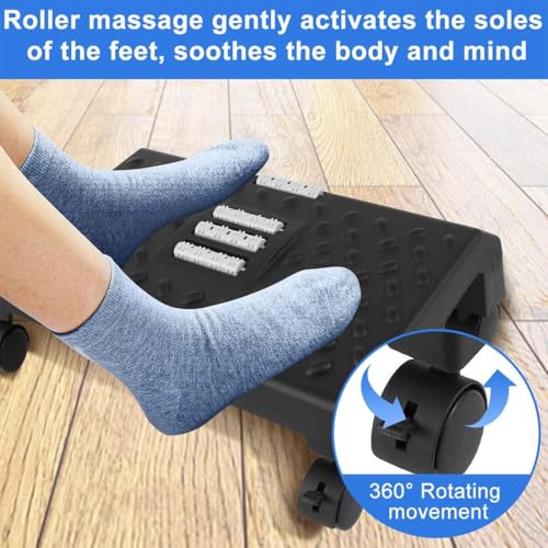 Image of Foot Rest for Under Desk at Work - Ergonomic Foot Stools for Under Office Desk - Rocking Footrest with Roller Massager - Leg Rest for Chair, Computer Gaming - Promote Leg Circulation (Style 4, Black)