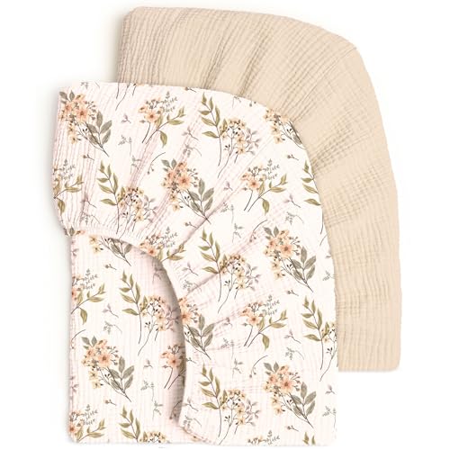 Image of lulumoon Fitted Crib Sheets 2-Pack: Soft Muslin Cotton for Standard Crib - Boho Floral Print for Baby Girls Nursery Bedding & Gift