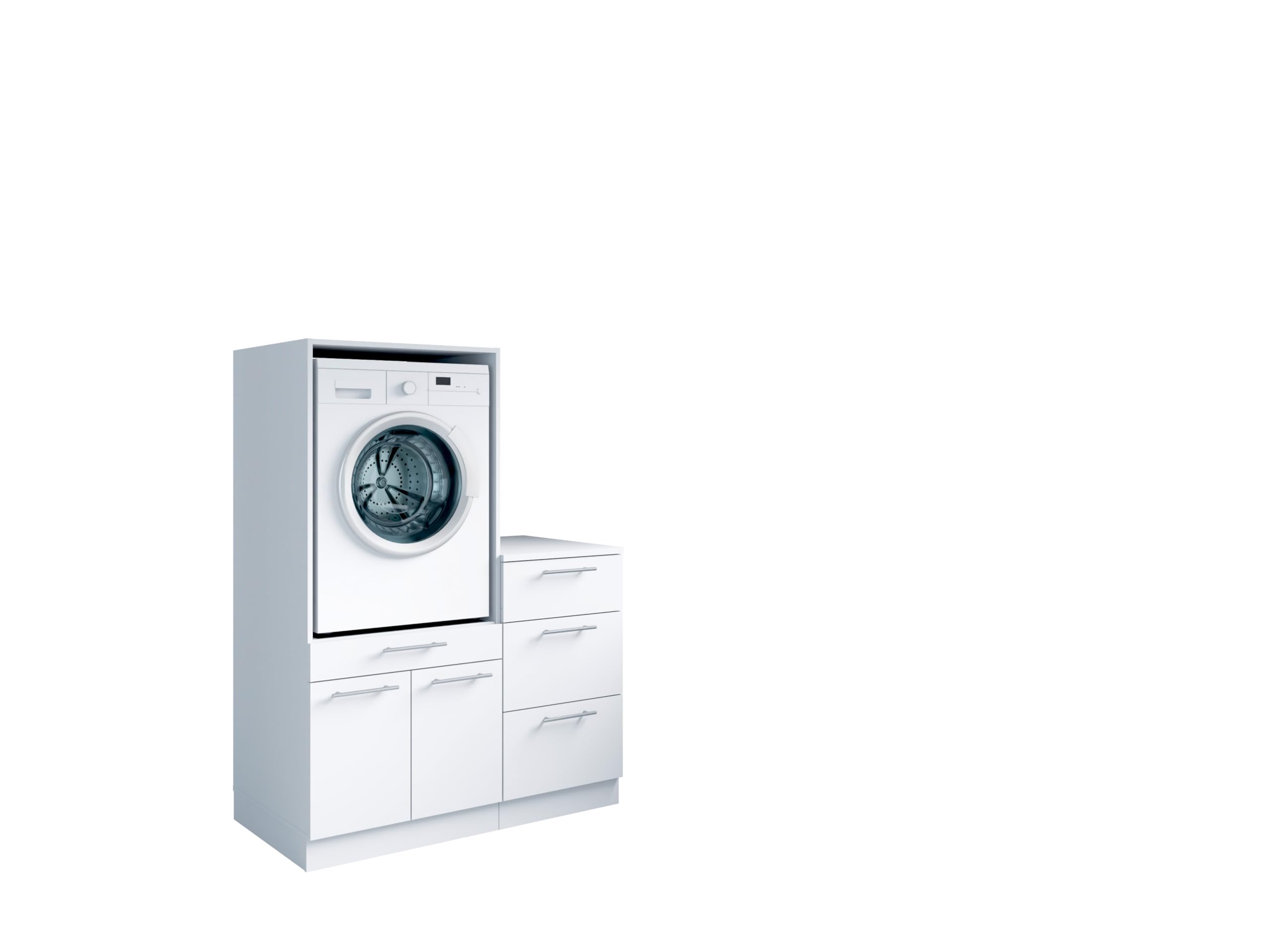 Laundreezy Waschraum Komplett-Set, Weiß - Modulares Schranksystem für Waschküche & Hauswirtschaftsraum - 118 x 162 x 68 cm (B/H/T)