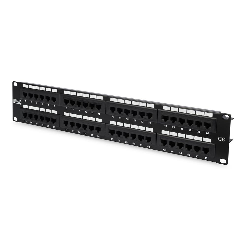 Digitus patch panel - 19-inch - Cat-6-48-port RJ45 - Unshielded - LSA patch field - Rack mount 2U - Black