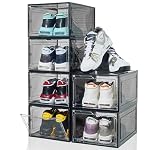 Shoe Shoe Storage Boxes, 6 Pack Stackable Shoes Organizer Black