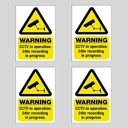 4 x CCTV Camera Security Small Static Cling (Non Adhesive) Sticker Signs 100 mm High x 70 mm Wide - for Inside Windows - Reverse Window Sticker - Image is Visible from Outside