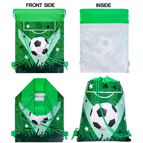Qpout Fußball Party Taschenkordelzug-Beutel 12 Stück, 13,8 x 10,4 Zoll Fußballrucksack für Kinder, Geburtstagsgeschenke