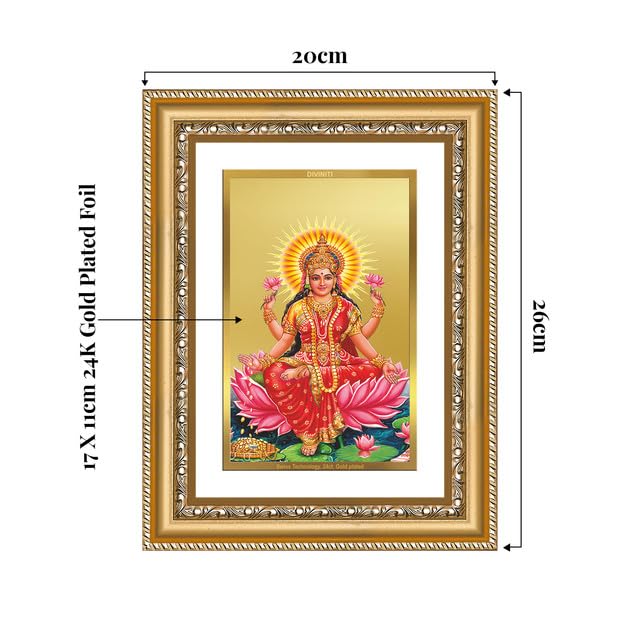 Image of DIVINITI Goddess Lakshmi 24K Gold Plated Foil Wall and Tabletop Photo Frame for Home Decor, Puja Room, Living Room, Office, Luxury Gifting | DG Frame 112 S2.5 (26x20 CM)