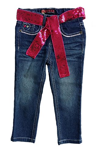 Squeeze Little/Toddler Girls' Embroidered Denim Jeans with Sequin Belt (5) Dark Stone