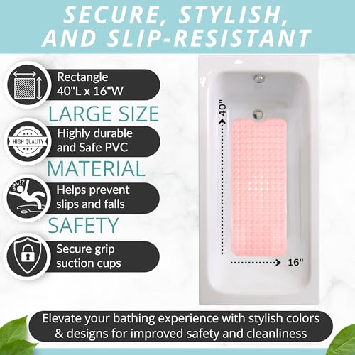 Image of ENKOSI Bath Mat - Large Non Slip Bathtub & Shower Mat - Extra Long 40 X 16 Inch Bathroom Mats for Tub Nonslip Anti Slip Bathmats (40X16 Baby Pink 1-Pack)