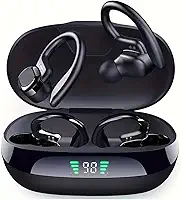 Fones de ouvido sem fio para esportes em forma de gancho com Bluetooth 5.4, qualidade de som Hi-Fi e longa autonomia – A escolha perfeita para atividades esportivas e ao ar livre (Preto)