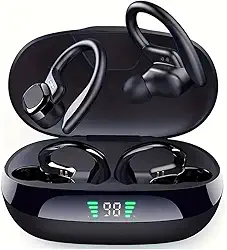 Fones de ouvido sem fio para esportes em forma de gancho com Bluetooth 5.4, qualidade de som Hi-Fi e longa autonomia – A escolha perfeita para atividades esportivas e ao ar livre (Preto)