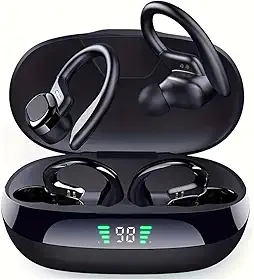 Fones de ouvido sem fio para esportes em forma de gancho com Bluetooth 5.4, qualidade de som Hi-Fi e longa autonomia – A escolha perfeita para atividades esportivas e ao ar livre (Preto)