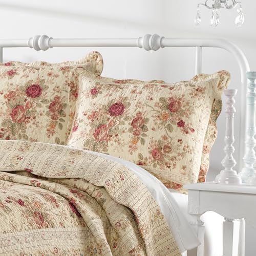 Greenland Home Antique Rose 100% Cotton Quilted Pillow Sham, Standard 20x26-inch, Ecru by Greenland Home Fashions - Image 2