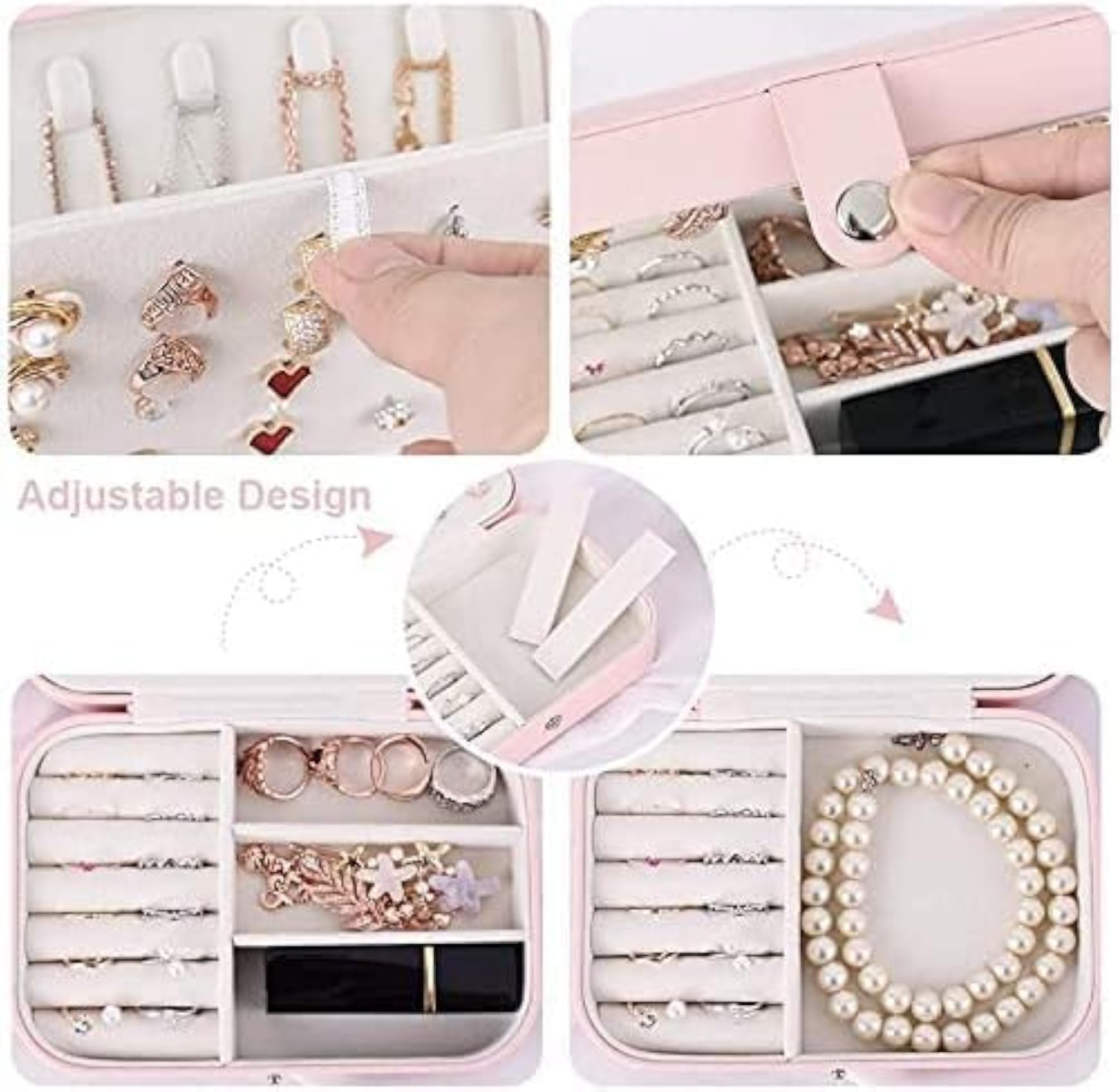 Compact Travel Leather Jewelry Box for Women, Portable Organizer