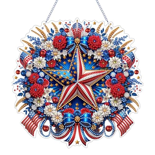 TSRUVYL 250 Anniversary Diamond Art Painting Kit for Adults Patriotic Flower Garland Diamond Art Hanging Suncatchers 4th of July Diamond Art Window Door Hanger Board Ornamen Crafts Kit (Garland)