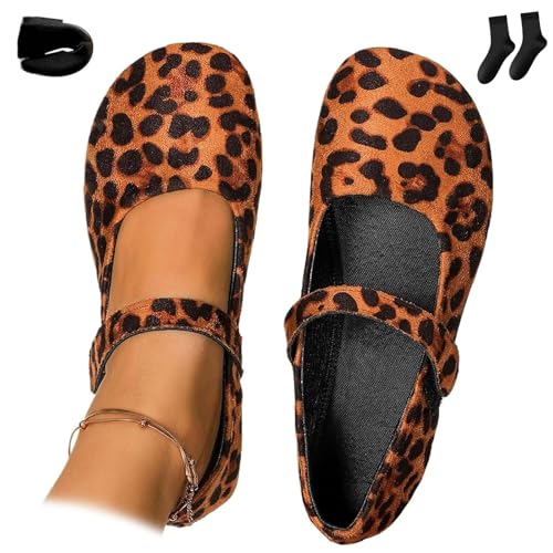 Ballerines orthopédiques Mary Jane élégantes en daim imprimé léopard chic