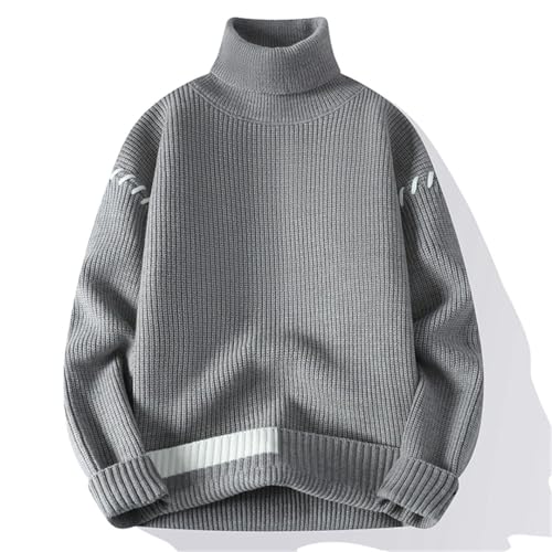 Men’S Turtleneck Long Sleeve Sweater Patchwork Loose Youthful Vitality Knitted Warm Pullover Sweater4