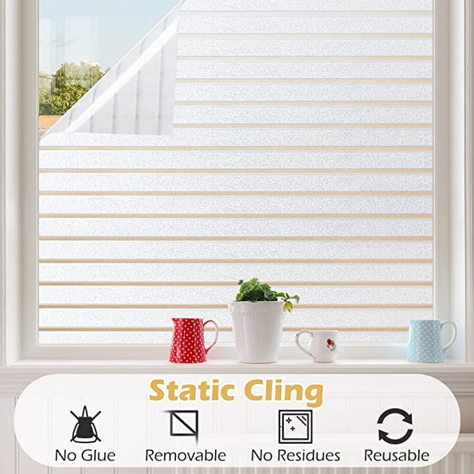 Image of WISDOM Privacy Window Film Frosted Glass Film Static Cling Glass Film No Glue Anti-UV Window Sticker Non Adhesive for Privacy Office Meeting Room Bathroom Living Room (Stripe Frosted, 24 x 118 inch)
