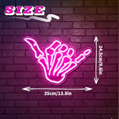 Image of Skeleton Hand Neon Sign,Shaka Skull Hand Neon Signs for Wall Decor Bedroom Home Decor Bar USB Powered LED Neon Light Art Neon Wall Sign Decoration Light