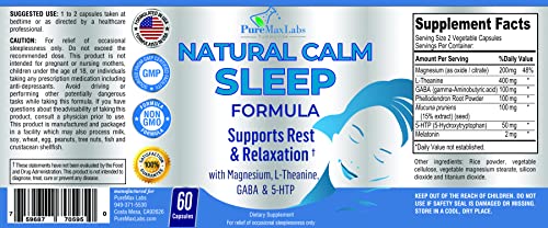 YUMMYVITE Natural Calm Sleep Aid with Magnesium, L-Theanine, Melatonin, GABA, 5-Htp | Sleep Aid | Non-GMO - 60 Capsules - Thumbnail 5