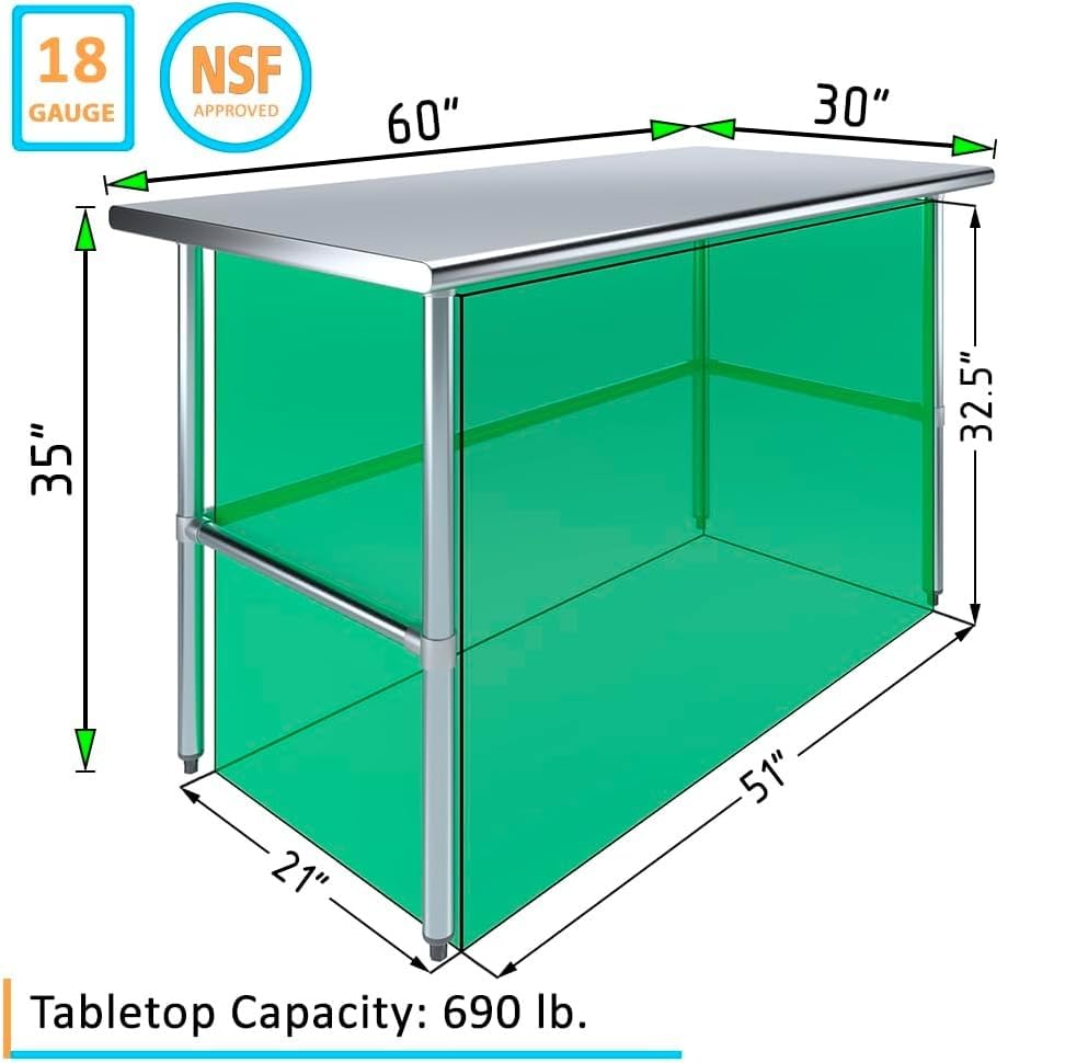 Express KitchQuip 60 x 30 Open Base Stainless Steel Work Table NSF Certified Commercial Utility Table with Galvanized — view 3