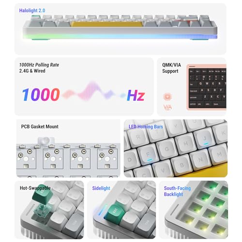 Image of nuphy Halo75 V2 Mechancial Gaming Kyeboard,75% Wireless Hot Swappable Bluetooth Keyboard,83 Kyes RGB Backlit Keyboard,Support Bluetooth /2.4GHz /USB-C (White, Lemon (55gf))