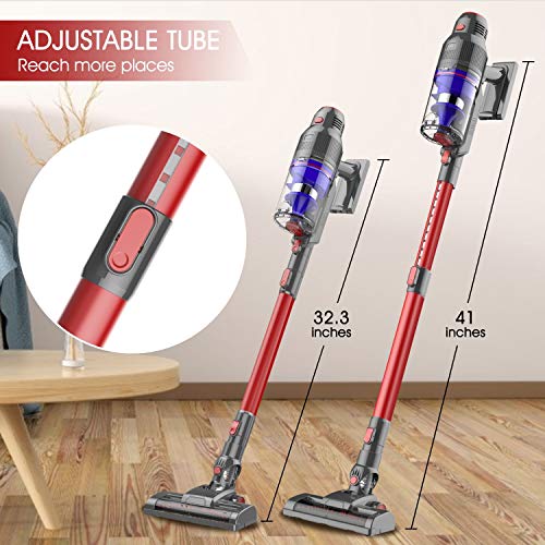 WOWGO Cordless Stick Vacuum Cleaner - 20Kpa Powerful Suction Handheld Vacuum with Adjustable Tube and HEPA Filter for Hard Floor, Carpet and Car