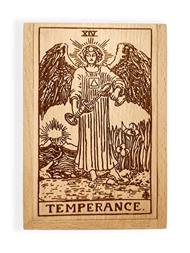 Hecate's Light Große Holz-Tarotbox, Altarbox, Holz-Tarotbox, Buchenholzbox zur Aufbewahrung von heiligen Hexereiwerkzeugen,Hexe Gravur Holzbox,Tarot-Design Schiebedeckel (Temperance (Groß) ))