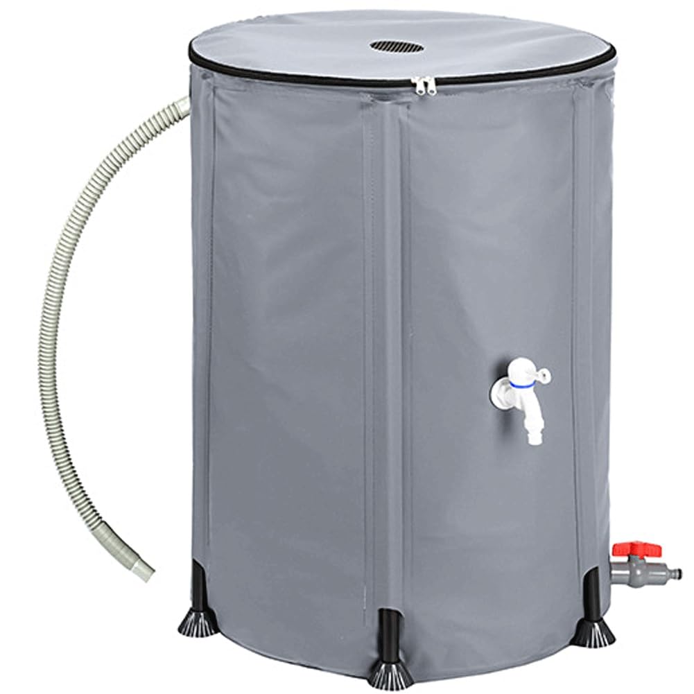 Collapsible Rain Barrel - Water Barrels, 1000D PVC Portable Water Storage Tank, Foldable Rainwater Collector With Spigot For Garden Irrigation, Car Washing, Outdoor Use(Gray,250L)