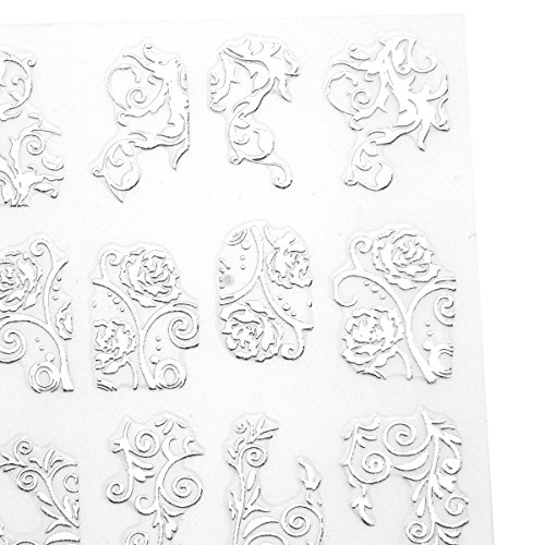 Frcolor 108 Stück Nagel Kunst Sticker 3D Blume Nagelsticker Nail Art DIY Dekoration Aufkleber (Silber) – Bild 4