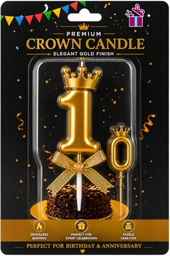 Image of Number 1 Cake Decoration Unscented Wax Candle with Crown for Birthday, Wedding, Engagement, Theme Party, Bachelorette Celebration 1 Pc Gold