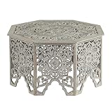 Deco 79 Wooden Floral Handmade Living Room Coffee Table Intricately Carved Table with Hollow Interior, Center Table 33' x 33' x 18', Light Gray