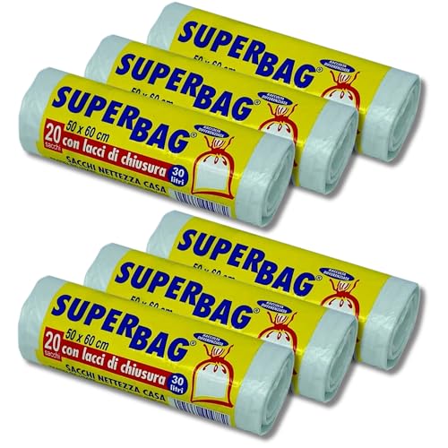 FRIO - Set of 6 Rolls of 20 Clear Bin Liners, 30 Litres for Waste Bin, Recycling Bags, Recycled PE Plastic Bags with Ties. Bin Bags, 50 x 60 cm Heavy Duty FRIO - Set of 6 Rolls of 20 Clear Bin Liners, 30 Litres for Waste Bin, Recycling Bags, Recycled PE Plastic Bags with Ties. Bin Bags, 50 x 60 cm Heavy Duty