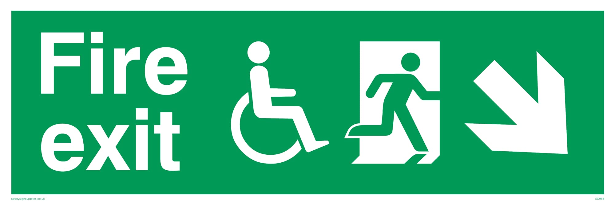 Pack of five - Fire ExitDisability Safety Down Right Sign - 300x100mm - L31