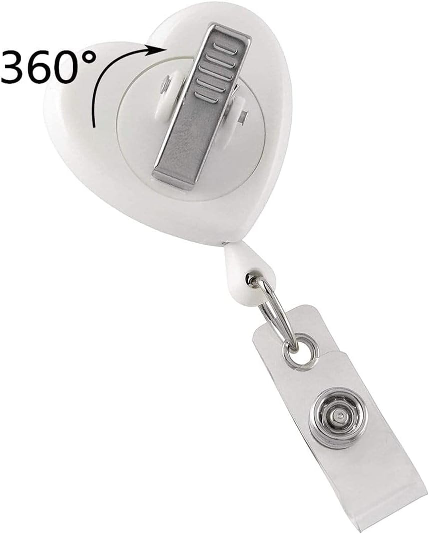Specialist ID Heart Shaped Retractable Badge Reel with Rotating Swivel Spring Clip - Cute Heavy Duty Name Tag Reels for Nurses, Pediatrics, Teachers, EKG and More (White) - Image 3