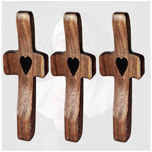 Handcrafted Walnut Wood Cross with Heart Design...