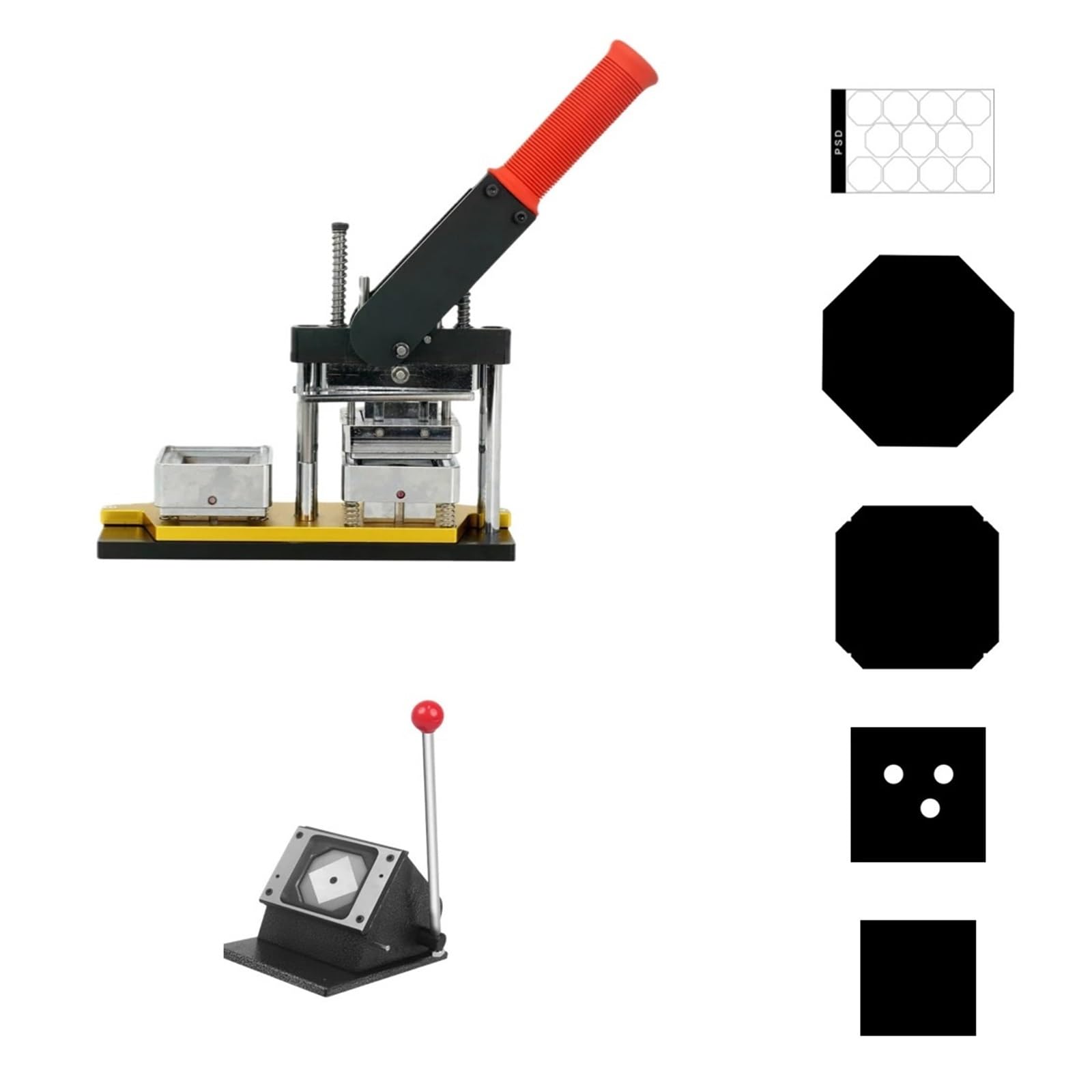 Button Badge Press Maschine Maschinensatz zur Herstellung quadratischer Kühlschrankmagnete aus Stahl mit 100-teiligem Materialsatz