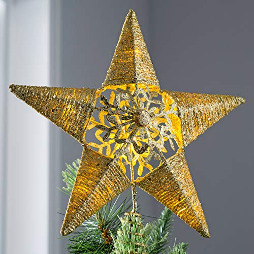 WeRChristmas Pre-lit Snowflake Sprinky Christmas Tree Top Star LED Lights, Gold, 31cm - Image 3
