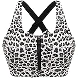Cordaw Zip Front Sports Bra Adjustable Straps High Support Medium Impact Zipper Front Hook Running Bra Crisscross Padded-Leopard-4XL